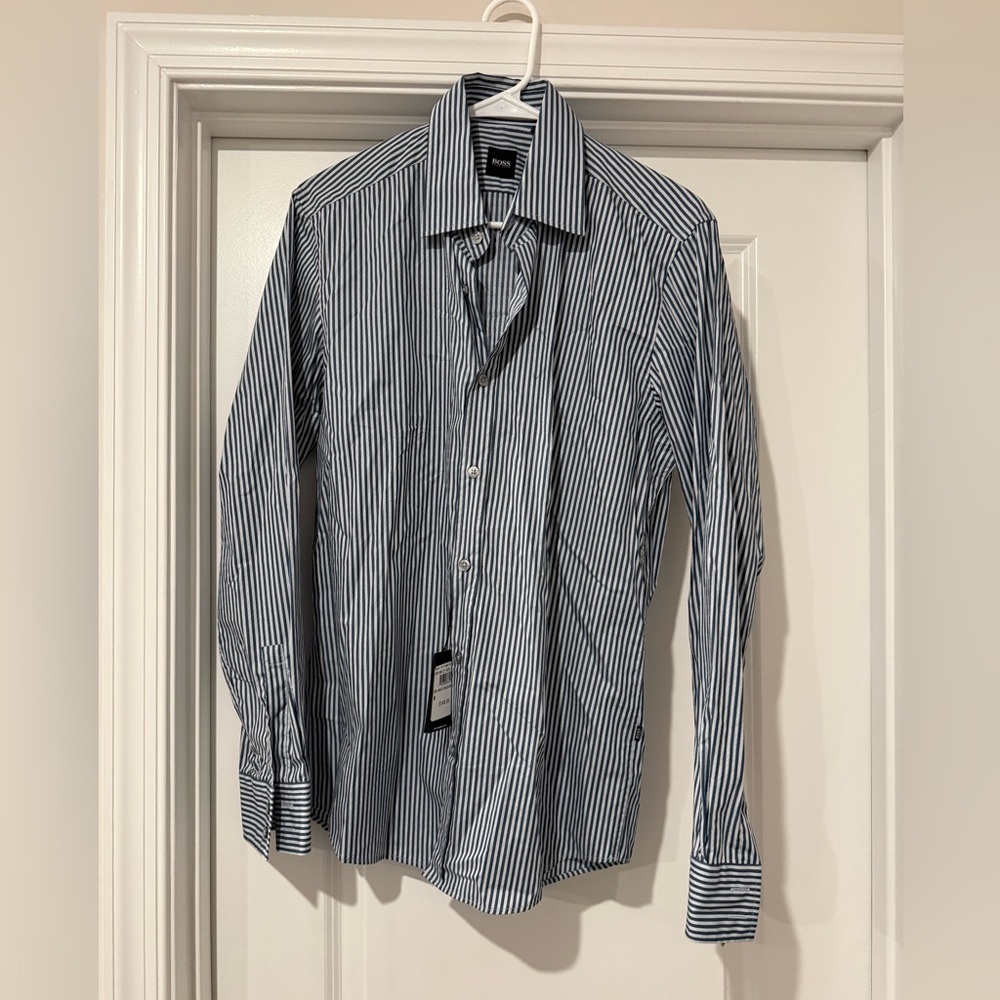 Hugo Boss Men's Navy Pinstripe Dress Shirt NWT